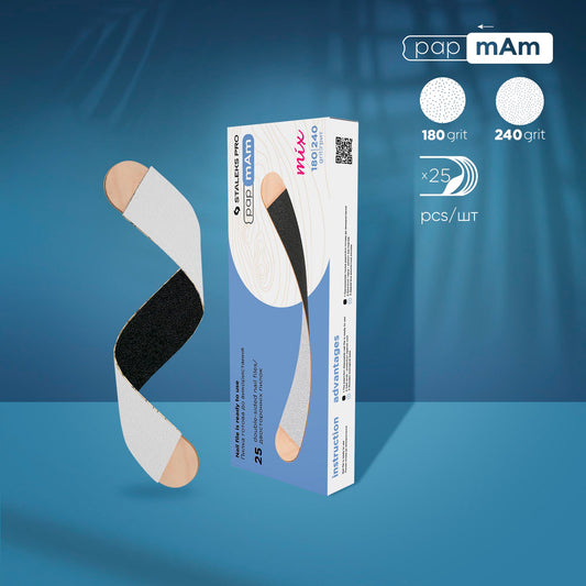Disposable double-sided files papmAm Mix EXPERT 22 on a wooden base 180/240 grit (25 pcs) - STALEKS