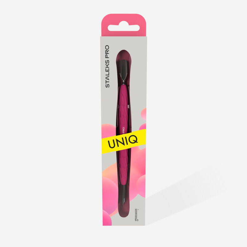 Manicure pusher Gummy with silicone handle UNIQ 10 TYPE 2 (rounded narrow and beveled pusher) - STALEKS
