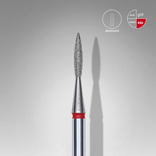 Diamond nail drill bit pointed flame red EXPERT head diameter 1,6 mm / working part 8 mm - STALEKS