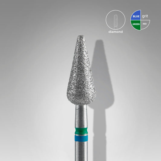 Diamond nail drill bit DUO pointed pear blue-green EXPERT head diameter 5 mm / working part 12 mm - STALEKS