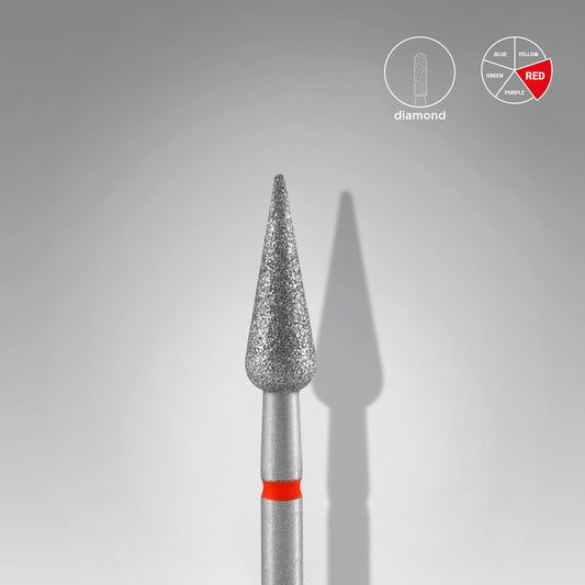 Diamantový vrták na nehty špičatý hruškový červený EXPERT průměr hlavy 4 mm / pracovní část 12 mm - STALEKS