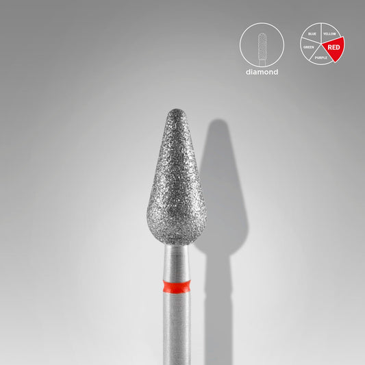 Diamantový vrták na nehty zaoblený hruškově červený EXPERT průměr hlavy 5 mm / pracovní část 12 mm - STALEKS