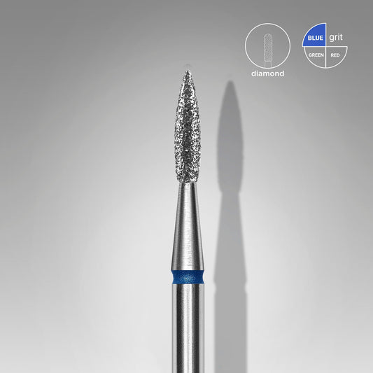 Diamond nail drill bit pointed flame blue EXPERT head diameter 1,8 mm / working part 8 mm - STALEKS