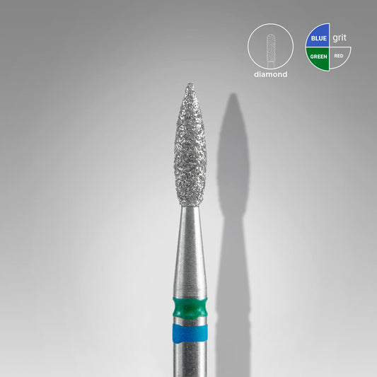Diamond nail drill bit DUO flame blue-green EXPERT head diameter 2,1 mm / working part 8 mm - STALEKS