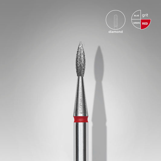 Diamond nail drill bit pointed flame red EXPERT head diameter 1,8 mm / working part 8 mm - STALEKS