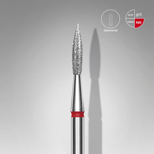 Diamond nail drill bit pointed flame red EXPERT head diameter 2,3 mm / working part 8 mm - STALEKS