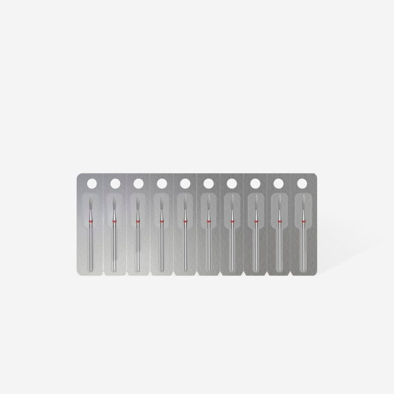 Diamond nail drill bit pointed flame red EXPERT head diameter 2,3 mm / working part 8 mm - STALEKS