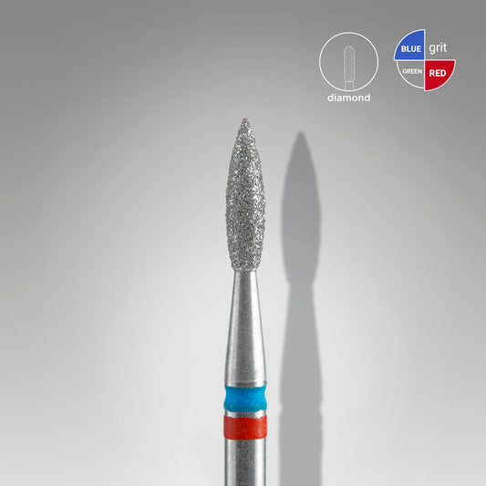 Diamond nail drill bit DUO flame red-blue EXPERT head diameter 2,1 mm / working part 8 mm - STALEKS
