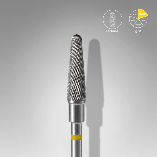 Tvrdokovový vrták na nehty frustum žlutý EXPERT průměr hlavy 4 mm / pracovní část 13 mm - STALEKS