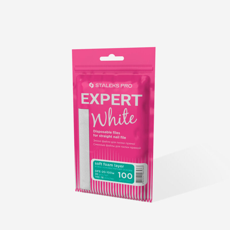 Jednorázové bílé pilníky na rovný pilník na měkké pěnové vrstvě EXPERT 20 100 zrnitost (30 ks) - STALEKS