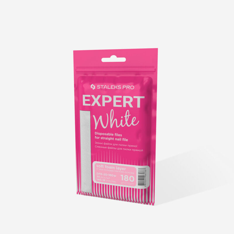 Jednorázové bílé pilníky na rovný pilník na měkké pěnové vrstvě EXPERT 20 zrnitost 180 (30 ks) - STALEKS