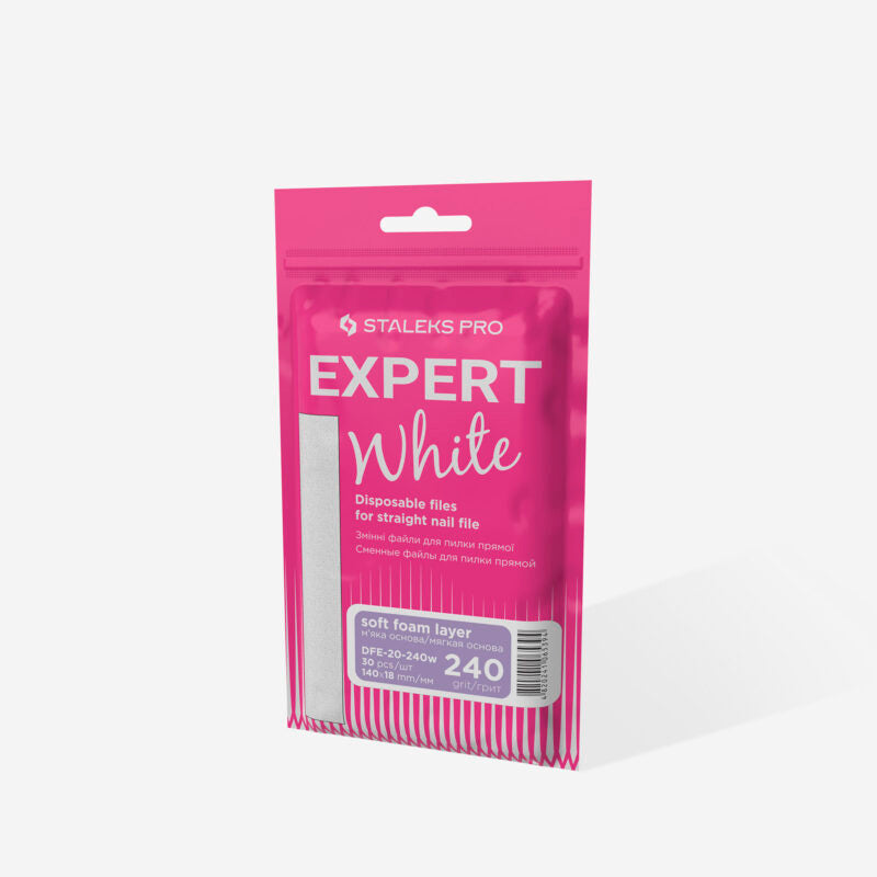 Jednorázové bílé pilníky na rovný pilník na měkké pěnové vrstvě EXPERT 20 zrnitost 240 (30 ks) - STALEKS