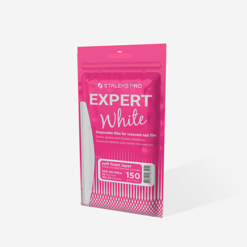 Jednorázové bílé pilníky na půlměsícový pilník na měkké pěnové vrstvě EXPERT 40 zrnitost 150 (30 ks) - STALEKS