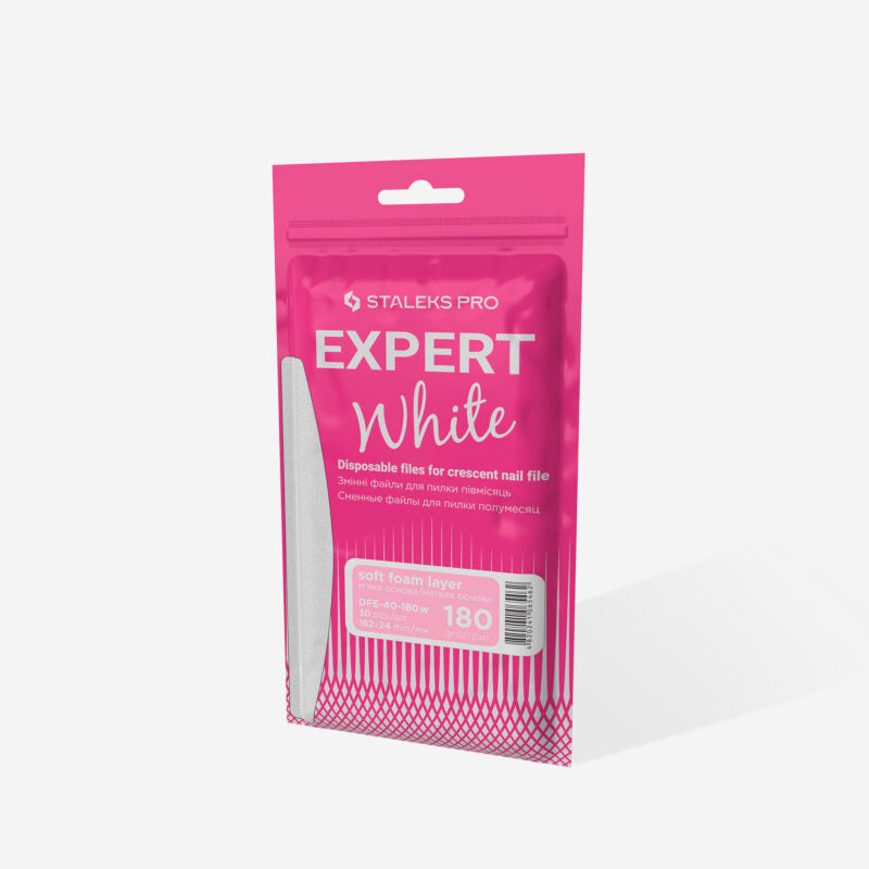Jednorázové bílé pilníky na půlměsícový pilník na měkké pěnové vrstvě EXPERT 40 zrnitost 180 (30 ks) - STALEKS