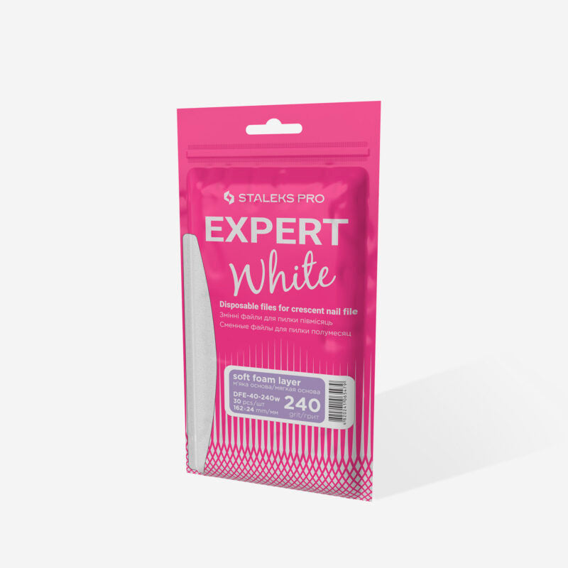 Jednorázové bílé pilníky na půlměsícový pilník na měkké pěnové vrstvě EXPERT 40 zrnitost 240 (30 ks) - STALEKS