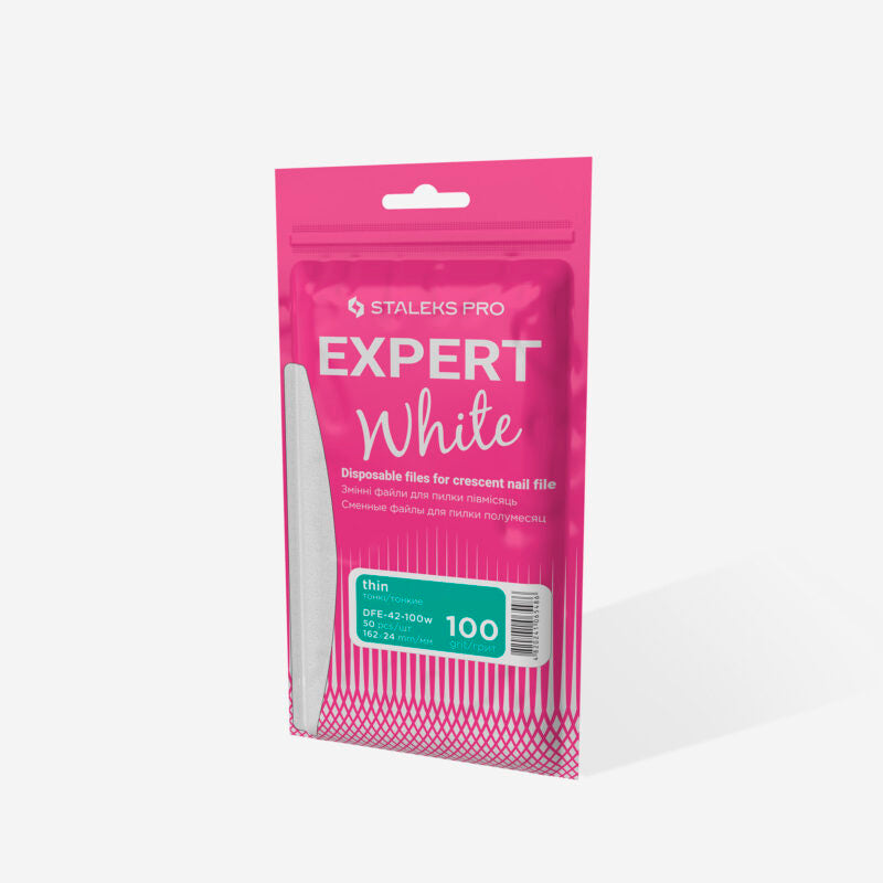 Jednorázové bílé pilníky na půlměsícový pilník na nehty EXPERT 42 100 zrnitost (50 ks) - STALEKS