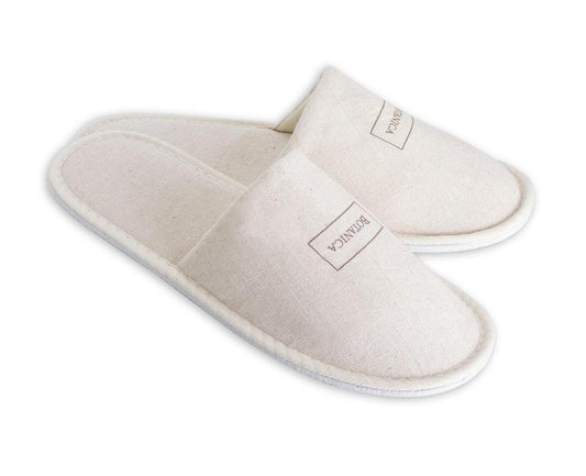 Linen slippers, closed toe, Botanica, white