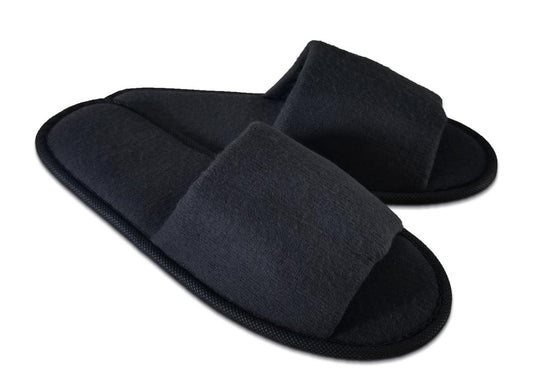 Terry slippers with open toe, 28 cm, black