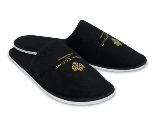Velour slippers, closed toe, Vittore De Conti, black