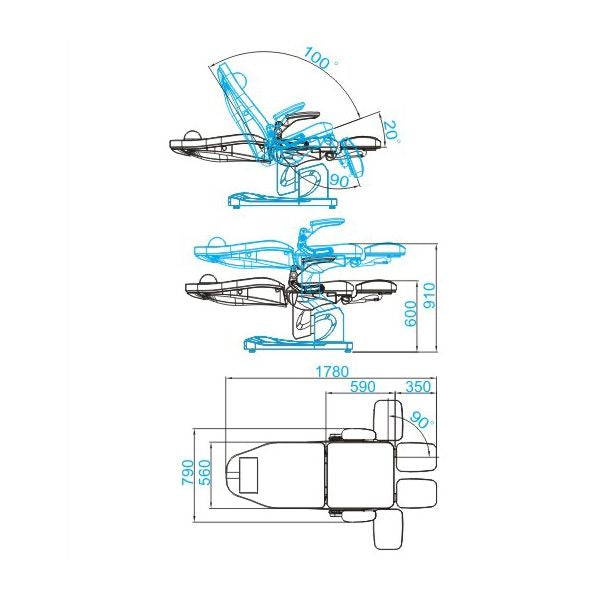 Elektrické podiatrické křeslo. Azzurro 709A 3 motory bílá