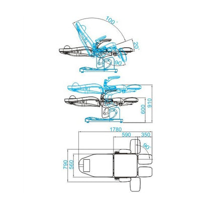 Elektrické podiatrické křeslo. Azzurro 709A 3 motory bílá