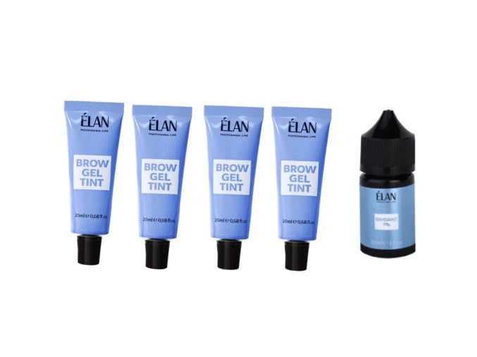 ÉLAN Augenbrauen Gel-Farben-Set zum Färben der Augenbrauen (4× Tuben à 20 ml + Oxidationsmittel 30 ml)
