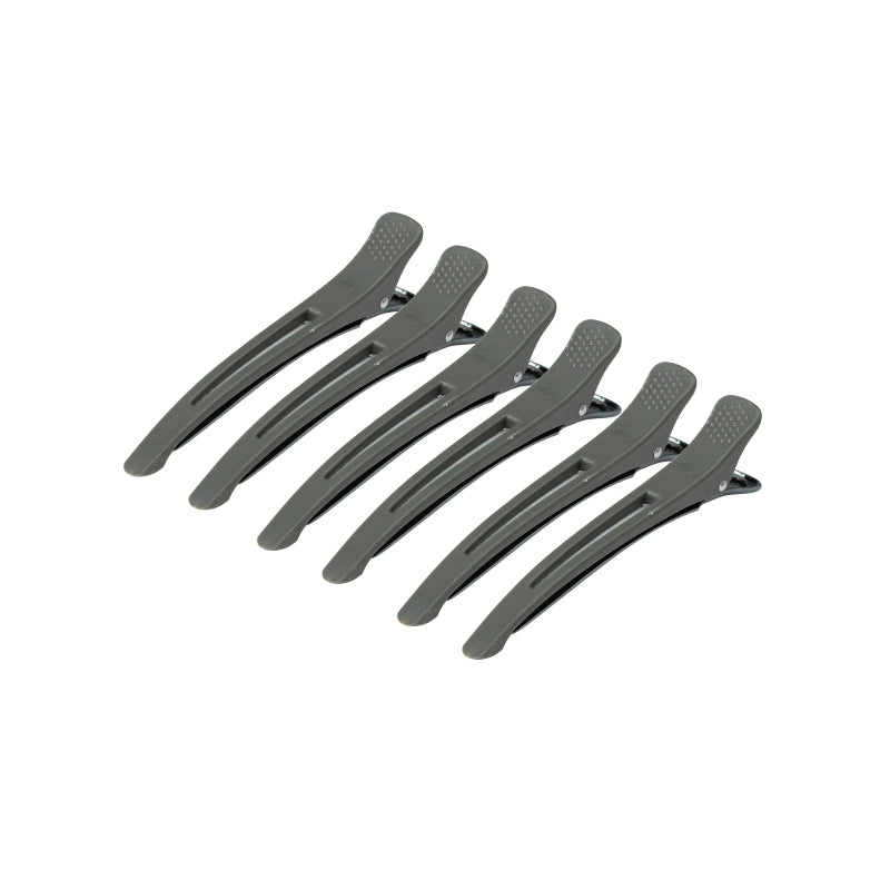 E-12B hairdressing clips, 6 pcs., 11.5 cm, gray