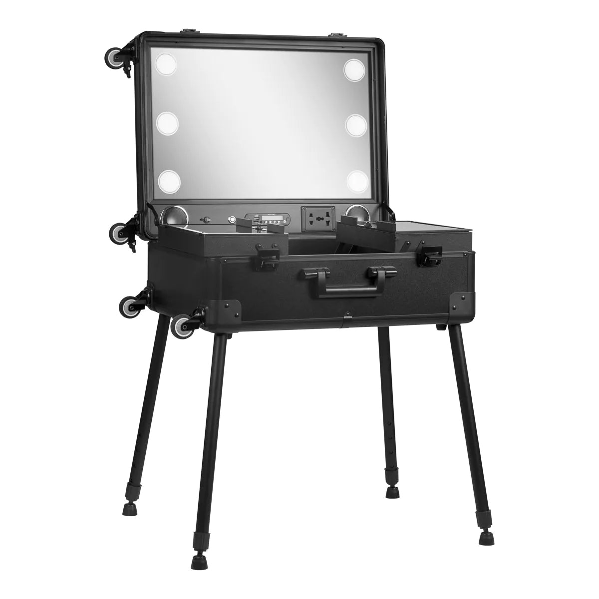 Portable case with black speakers