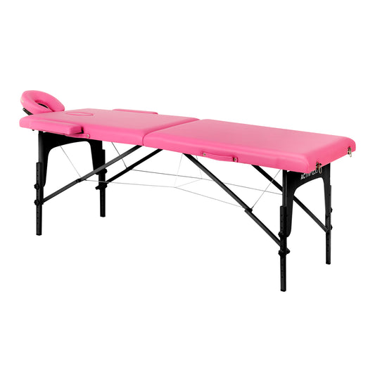 Komfort Activ Fizjo foldable wooden massage table, 2 segments, pink, black wood