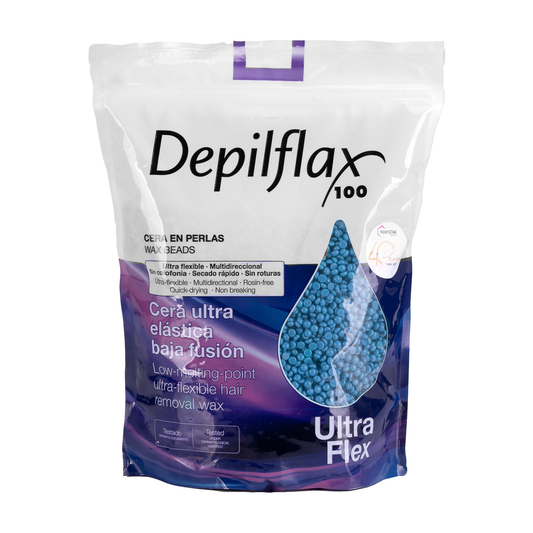 Depilflax 100 flexibilní depilační vosk s nízkým bodem tání perleťový Ultraflex modrý 1000g