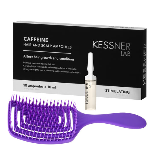 Sada flexibilního kartáče na vlasy O-327 fialový a ampulek Kessner Lab Caffeine