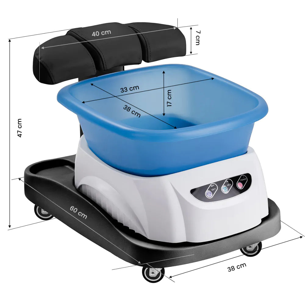 Duschwanne Azzurro mit Massagefunktion und weißem Rollwagen