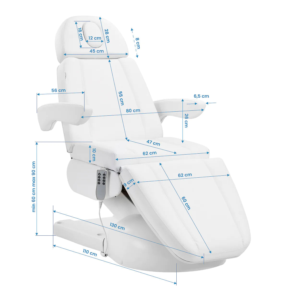 Azzurro Lux 4m white cosmetic chair with cradle