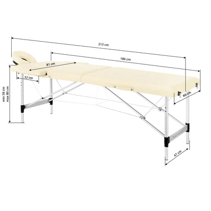Skládací masážní stůl BALANCE hliníkový 2segmentový krémový 