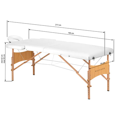BALANCE dřevěný skládací masážní stůl 2 segmenty 190x70 bílý 