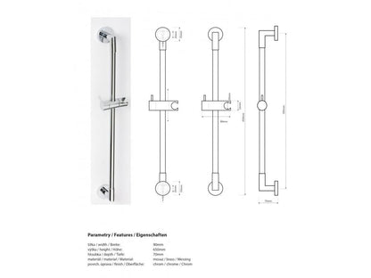 Sprchová tyč s jezdcem, 600 mm, MODERNÍ
