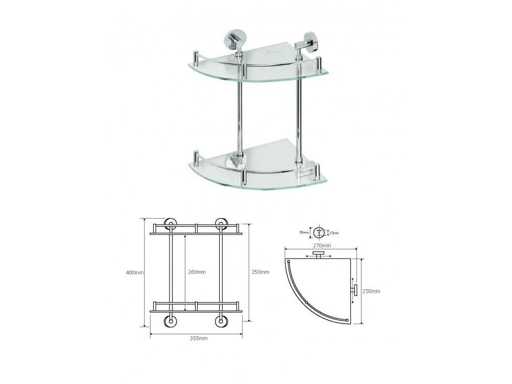 Double corner glass shelf with MODERN bar
