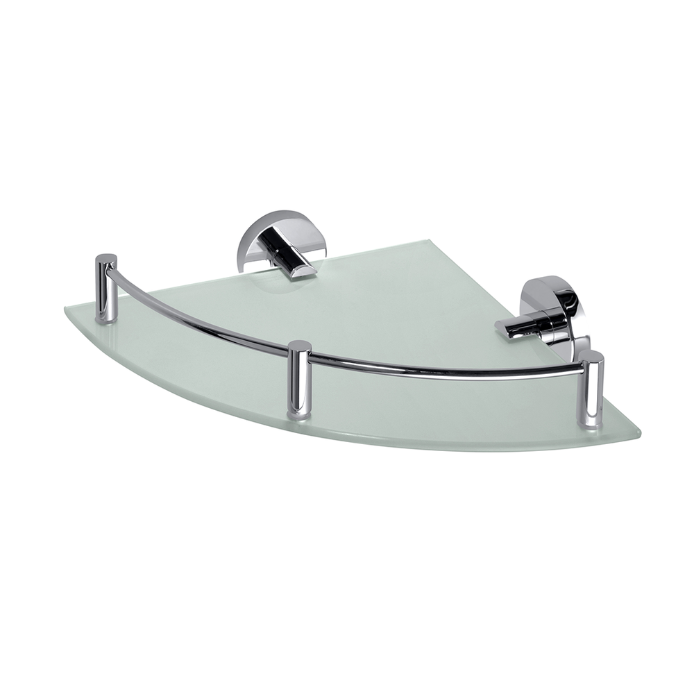 Rohová skleněná police s lištou MODERN