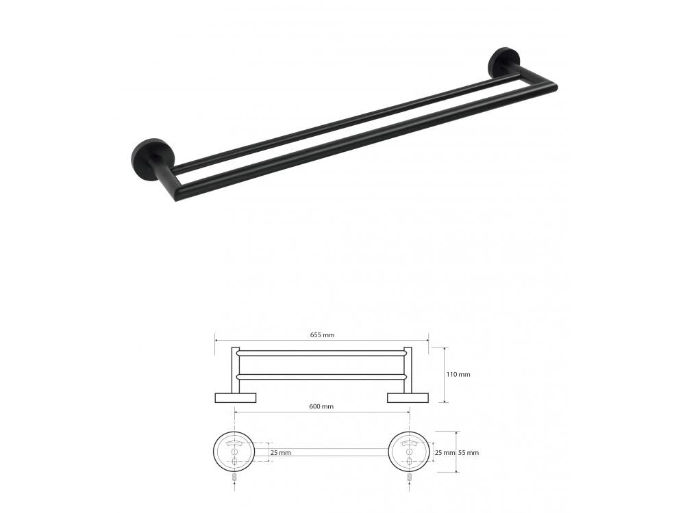 NERO dvojitý věšák na ručníky, 655 mm