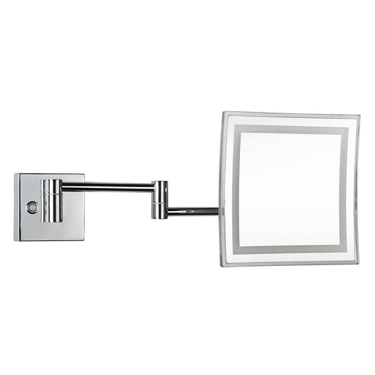 Kosmetické zrcátko s teplým a studeným LED osvětlením, čtvercové, chrom, 225×225 mm