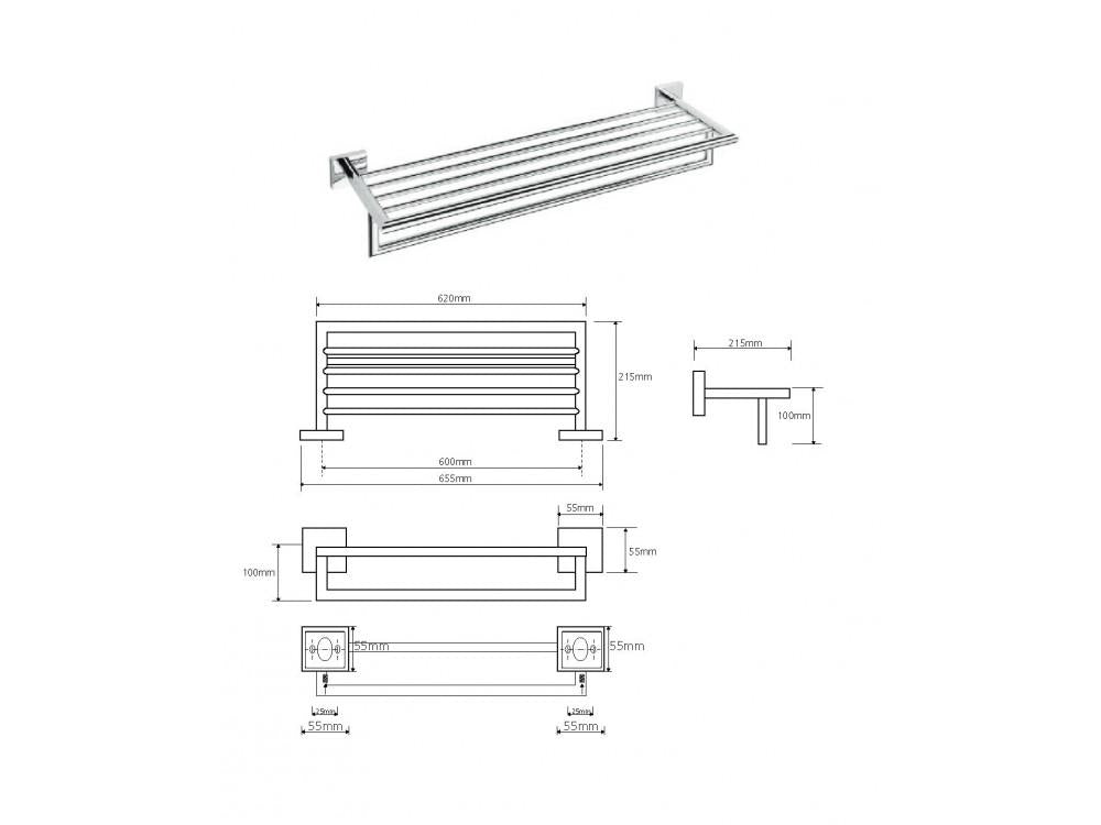 Věšák na ručníky s tyčí DESIGN B, 655 mm