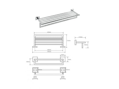 Věšák na ručníky s tyčí DESIGN B, 655 mm