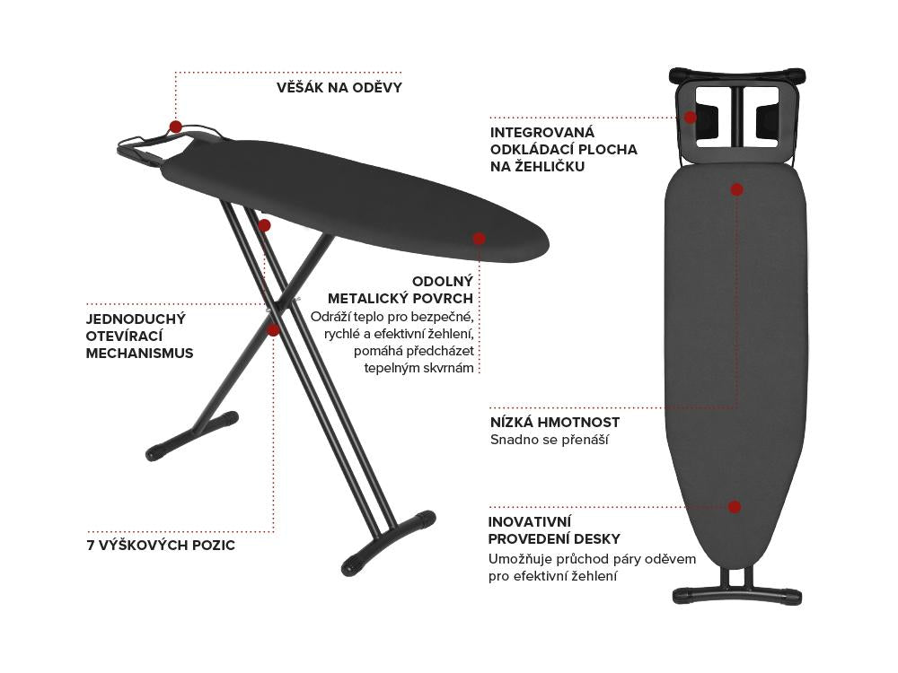 Klasické žehlicí prkno, tmavě šedé