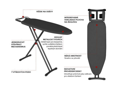 Klasické žehlicí prkno, tmavě šedé