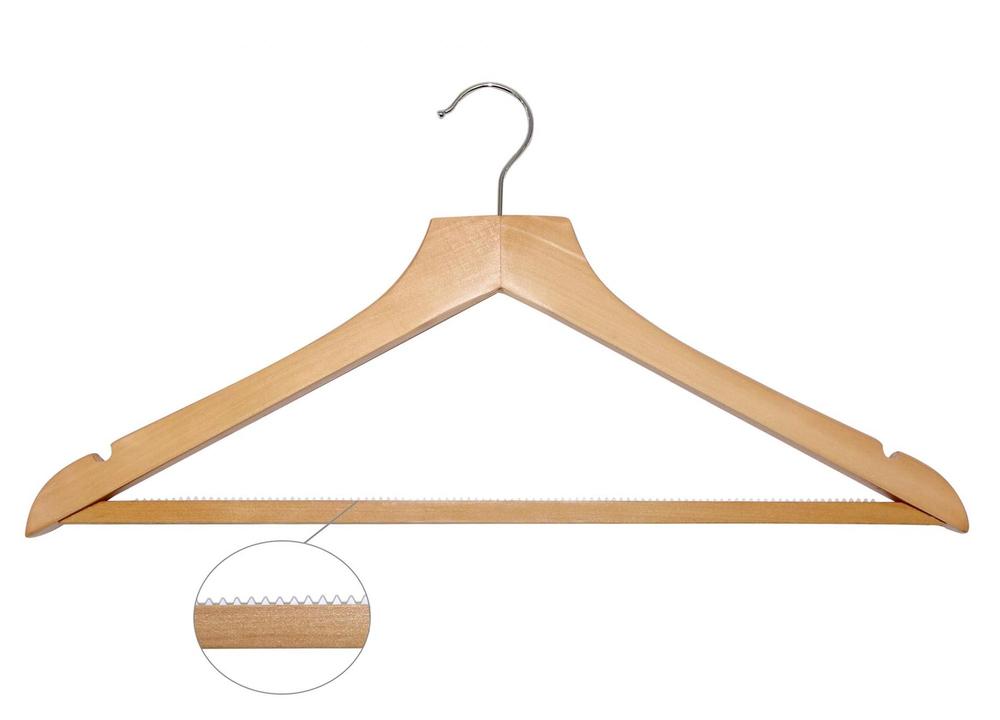 BASIC wooden hanger with non-slip bar and hook, light wood