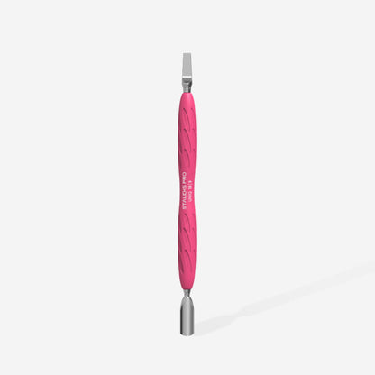 Manicure pusher Gummy with silicone handle UNIQ 10 TYPE 5 (rounded narrow pusher and straight blade) - STALEKS