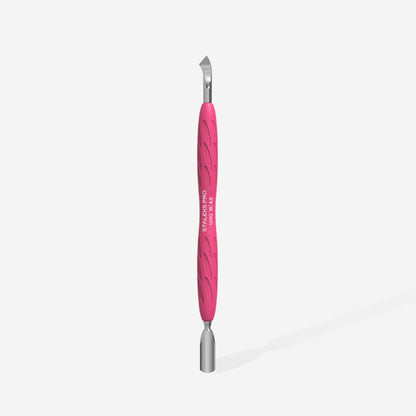 Manicure pusher Gummy with silicone handle UNIQ 10 TYPE 4.2 (rounded narrow pusher and bent blade) - STALEKS