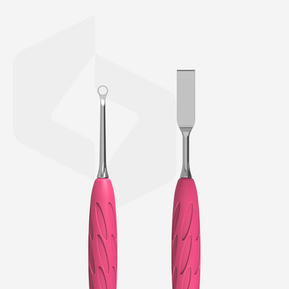 Manicure pusher Gummy with silicone handle UNIQ 11 TYPE 1 (straight flat and loop pusher) - STALEKS