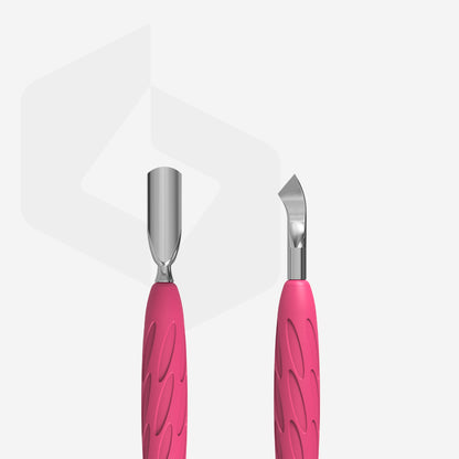 Manicure pusher Gummy with silicone handle UNIQ 10 TYPE 4.2 (rounded narrow pusher and bent blade) - STALEKS