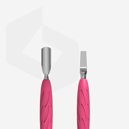Manicure pusher Gummy with silicone handle UNIQ 10 TYPE 5 (rounded narrow pusher and straight blade) - STALEKS